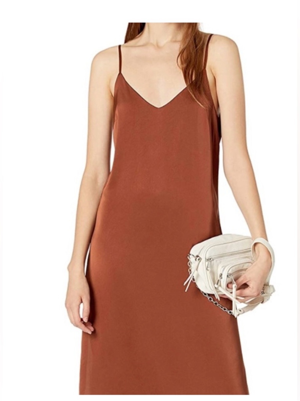 The Drop Ana Silky V-Neck Midi Slip Dress‎ NWT XS Tortoise Shell Brown Bronze